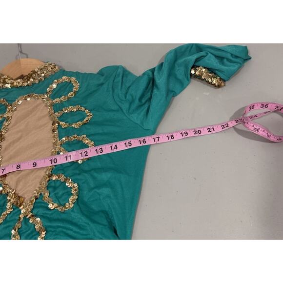 Vintage Curtain Call Costumes Green Gold Leotard Jazz Showgirl Stretch Adult L - Picture 6 of 9
